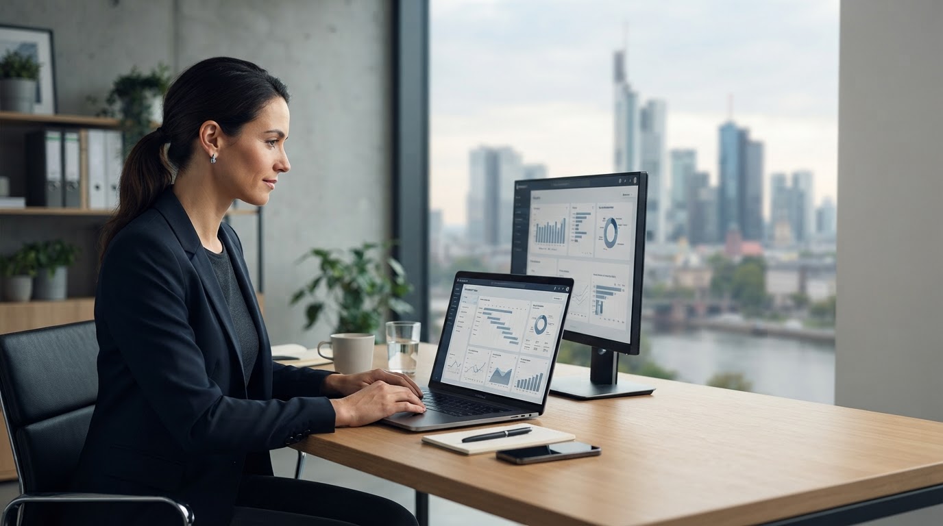 Tatoru Nipure Dashboard-Ansicht mit Performance-Diagramm auf einem Monitor